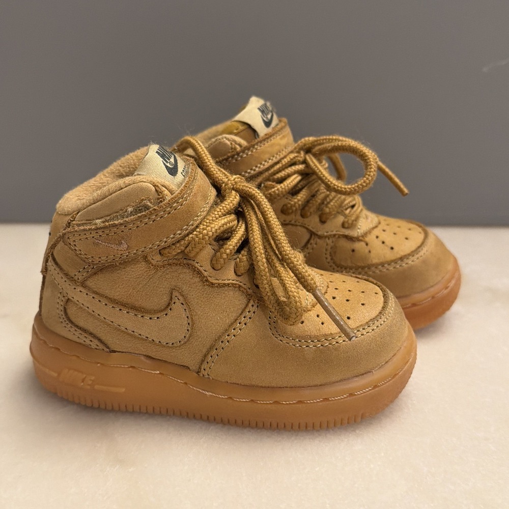 Nike Toddler Size 5C Air Force 1 Sneaker Mid WB "Flax" Suede Sneakers 859338-200